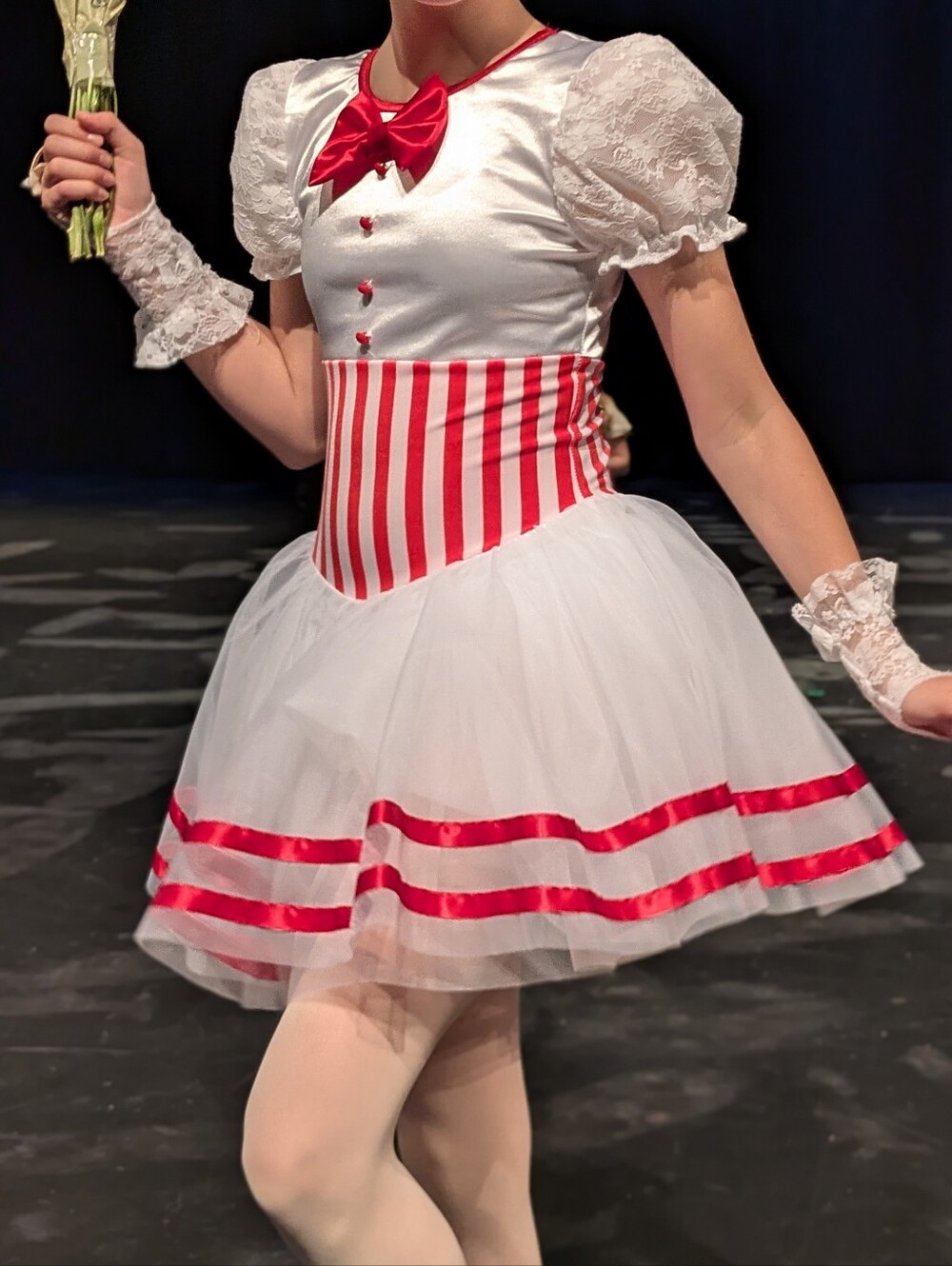 Weissman "Jolly Holiday" White and Red Striped Tutu Dress. Large Child: (12-14)